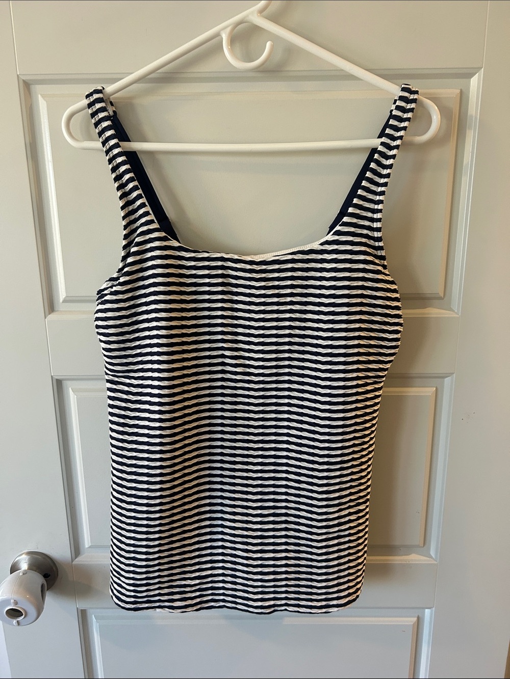 Lands' End Navy and White Striped Bandeau Swim Top